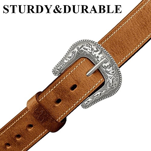 QuneusHot 6 Pieces Cowboy Replacement Belt Buckle Set 1.5"(38mm) Strap Western Floral Engraved Silver Buckles for Men Women - color: Antique Silver