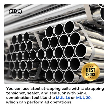 IDL Packaging 1/2" x .020" x 2800' Regular-Duty Steel Strapping Coil (1180 lbs Break Strength) - Painted and Waxed - Superior Cut-Resistance - Metal Straps for Pallet Banding, Extra-Heavyweight Loads - size: 1/2W" x 2800L'