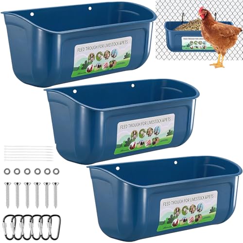 3 Pack 6 Quart Chicken Duck Feeder Trough, Blue - color: blue