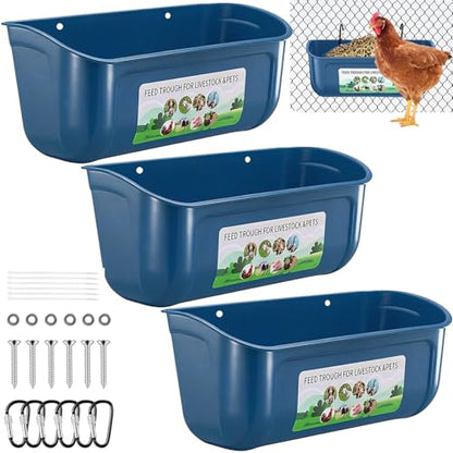 3 Pack 6 Quart Chicken Duck Feeder Trough, Blue - color: blue