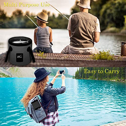 Esthesia Collapsible Bucket, 5 Gallon Portable Folding Water Container for Travelling, Camping, Hiking, Fishing, Gardening - color: Black