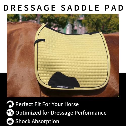 EQUINEWAVE Aria Soft Suede Dressage Saddle Pad – Breathable Moisture-Wicking Lining, Shock-Absorbing Cushion, Contoured Spine, English Horse Saddle Pad - color: Cream Yellow
