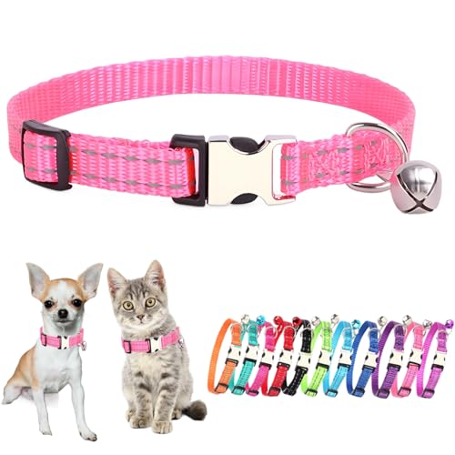 Pink XS Dog Collar with Bell PuppyCollars Bells Cat Small Bell Collar - color: Pink