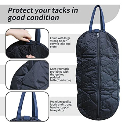 Bridle Bag for Horses, Durable Nylon Bridle Halter Bag with 3 Layers Padded Horse Tack Carry Bag-Large Capacity Protect Tack - color: Black