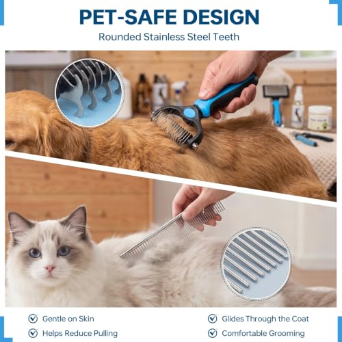 Pet Grooming Comb, Deshedding Dog Brush & Undercoat Rake, Blue - color: Blue