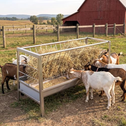 59" L Goat Feeder, Freestanding Outdoor Farm Livestock Feeder
