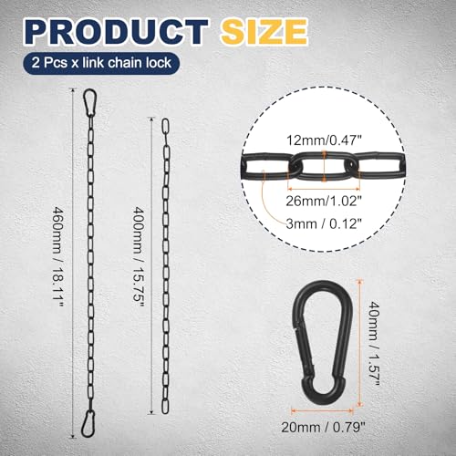 PATIKIL 2 Pcs Gate Chain Lock, 18 in x 3mm Chain Dia Alloy Steel Hanging Chain Lock with 2 Open Clasps for Stall Barn Fence Gate Hammock Swing Punching Bags Sandbag Yoga Gym, Black - size: 18inch x 3mm