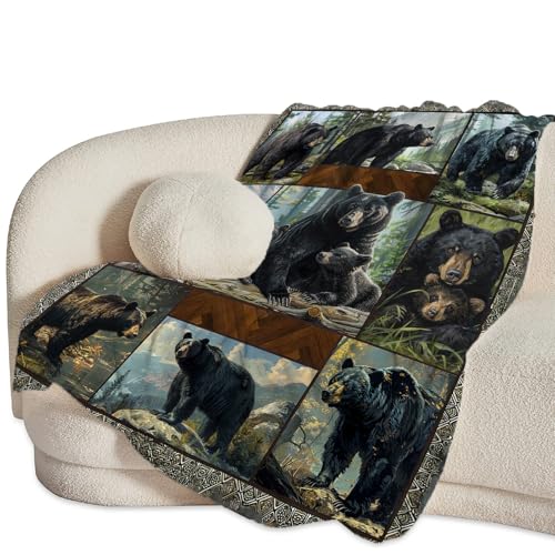 Black Bear Blanket Wild Animal Throw Stuff Gifts for Women Girl 80"X60" - color: Black Bear, size: 80"x60"