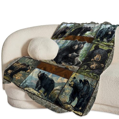 Black Bear Blanket Wild Animal Throw Stuff Gifts for Women Girl 80"X60" - color: Black Bear, size: 80"x60"
