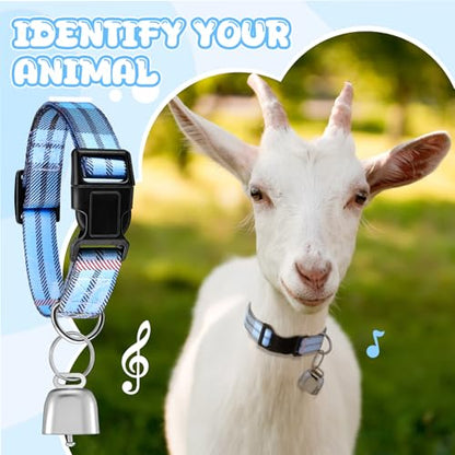 Goat Collar with Copper Bell Set for Sheep Lambs Pygmy Goat,Blue Stripes