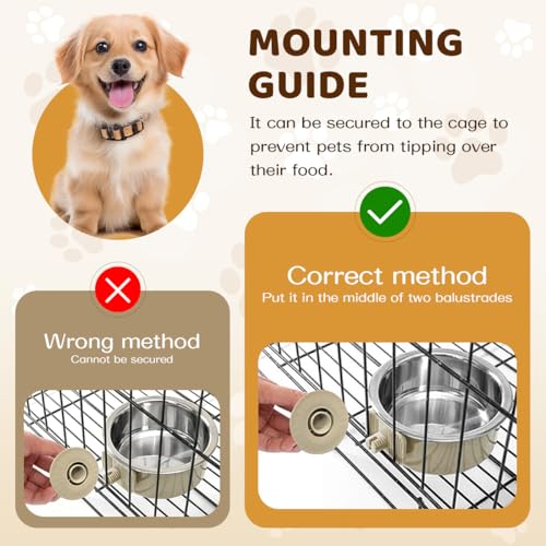 2Pcs Pets Lightweight Stainless Steel Bowl,Removable Stainless Steel Pet Hanging Food Water Feeder Bowl for Puppy Dog Cat Rabbit Ferret Bird Gunea Pigs (Gray-Small) - size: Gray-Small