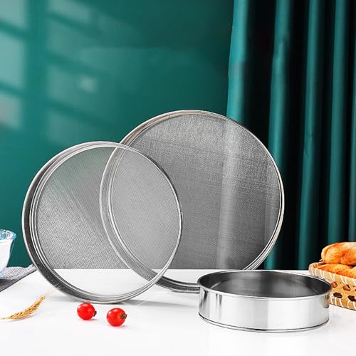 2 Pack Flour Sifter,Stainless Steel Fine Mesh Strainers Flour Sieve,8 Inch 60 Mesh and 10 Inch 40 Mesh for Baking Cake Bread (8"/60 mesh and 10"/40 mesh)