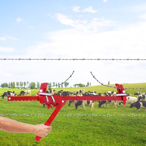 Steel Wire Fence Stretcher Tool, Wire Fence Splicer Repair Tool | Fence Stretcher Splicer, Long Arm Labor Saving Design, All Purpose Wire Fence Stretcher for Barbed & Smooth Wire, Red - color: Red