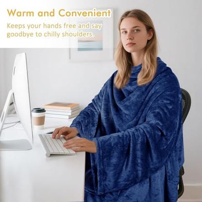 Catalonia Wearable Blanket with Sleeves for Women & Men, Fleece Wrap Throw - color: Navy
