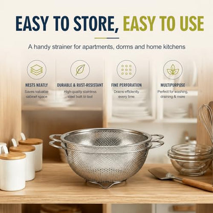 Palksky Small Colander Set of 2, 800 mL / 0.85 Qt Stainless Steel Mini Colanders with Riveted Handles, Footed Base & Micro-Perforations, Berry Wash Bowl for Berries, Fruits, Vegetables & Pasta - color: Small Colander 2 PCS
