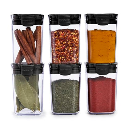 ProKeeper Progressive Seasoning & Spice Storage Container Set, 6 Airtight 5-Oz Keepers with Removable Shaker and Leveler Inserts, Stackable, BPA-Free, Dishwasher Safe, Black - color: Black