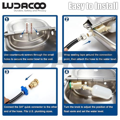 Automatic Animal Drinking Water Bowl, Stainless Steel Dog Water Bowl with 2 Float Valves, Livestock Automatic Water Bowl Dispenser with Drain Hole for Dogs, Cats, Chickens, Cattle, Horses