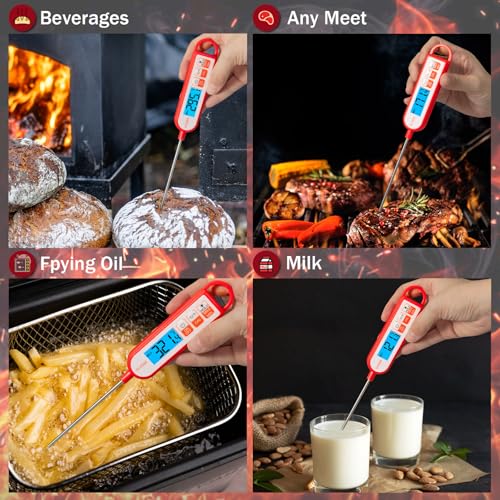 GLVSAE Digital Meat Thermometer Instant Readings in 1-2 Seconds Food Thermometer with Extended Probe Waterproof for Cooking, Confectionery Making, Barbecuing and as a Gift for Friends and Family