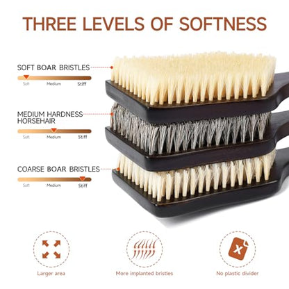 Back Scrubber Shower Brush,Dry Brushing Body Brush with 17.7 Inch Curved Long Handle, Natural Bristles for Lymphatic Drainage, Soft & Stiff Bristles Available (Soft-Fine Boar Bristles)