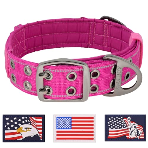 ADITYNA Heavy Duty Magenta Dog Collar for Medium Dogs with Traffic Handle - color: Magenta, size: Medium: Fit 15-19" Neck