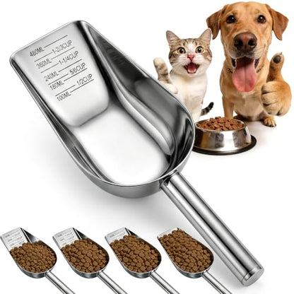 Dog Food Scoop Stainless Steel with Long Handle, Precise Measuring Cups - size: 2CUP