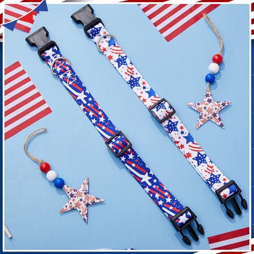 2 Pack Patriotic Goat Collars with Bells, Red White Blue Pattern for Lambs - style: Independence Day