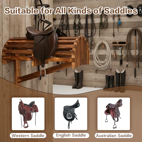 lukar 2 Pack Wood Saddle Rack Wall Mounted, 23.6 x11.8 x13.4 inch | Heavy Duty Horse Saddle Storage Rack for English Western Saddles, Displaying Horse Supplies Accessories at Tack Room