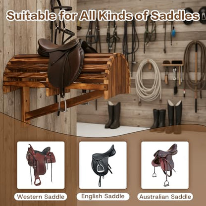 lukar 2 Pack Wood Saddle Rack Wall Mounted, 23.6 x11.8 x13.4 inch | Heavy Duty Horse Saddle Storage Rack for English Western Saddles, Displaying Horse Supplies Accessories at Tack Room