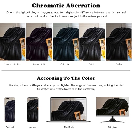NEWCOSPLAY Fleece Leaves Pattern King Blanket, Black, 90"x110" - color: Black, size: King(90"x110")