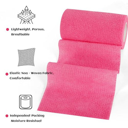 6 Rolls Elastic Self Adhesive Bandage Wrap 4 Inch, Breathable Non Woven Cohesive Bandage, Vet Wrap for Dogs, Ankle Sprains Swelling Medical First Aid Tape, Sports Athletic Tape Hot Pink - color: 4 Inch-6 Count Hot Pink