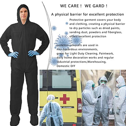 Hazmat Suits,10 Colors Options Disposable Protective Coveralls, Paint Suit with Elastic Wrists Ankles and Hood - color: 2 Pack Black, size: Large