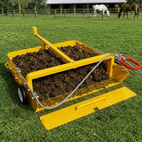 GRIND MODE 2-in-1 Horse Paddock Cleaner & Tow-Behind Trailer, Heavy Duty Manure Fork & Scoop, Efficient Yard Sweeper for Horse Manure, Drag Collector for Pasture/Yard Easy Cleanup - color: Yellow, size: Standard