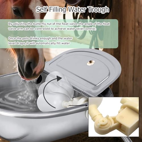 Automatic Water Dispenser for Dog,Stainless Steel Outdoor Dog Water Bowl Dispenser,Auto Refill Water Feeder for Chicken Horse Goat Livestock,Pipe and Brass Valve,1/2" to 3/4" GHT Adapter