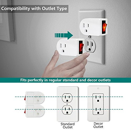 ANKO 4 Pack Grounded Outlet Adapter, Wall Tap with On/Off Switch & LED