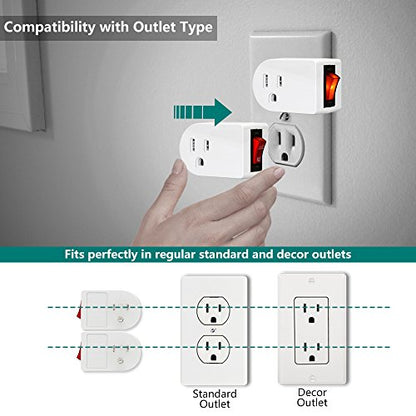 ANKO 4 Pack Grounded Outlet Adapter, Wall Tap with On/Off Switch & LED
