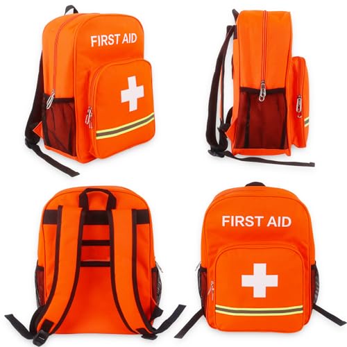 First Aid Backpack Empty, Orange Emergency Medical Backpack with Portable Bag for Pet First Aid Kits, Home, Car, Travel, Camping, Emergency Supplies Storage 15.8x11.8x6.3 inch