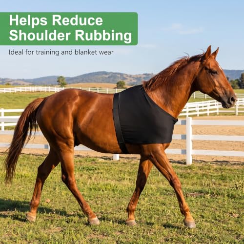 Horse Shoulder Guard Anti Rub Bib Shoulder Protector, One Size Black | Stretch Breathable, Equine Wither Saver, For Training Travel, Under Blanket