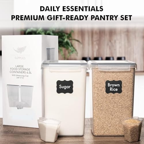 WHITE FEATHER SUPPLIES 2 PC [7 Qt / 6.5L / 220 Oz] Large Food Storage Containers with Lids Airtight - BPA Free Clear Plastic Kitchen and Pantry Storage Containers for Cereal, Flour, Sugar, Rice - color: Grey - 2 Pack