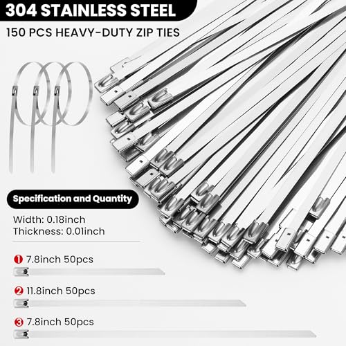 Stainless Steel Cable Tie Gun Set, Heavy Duty Metal Zip Tie Kit - color: Black