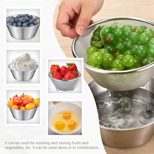 Baderke Mini Colander Strainer, 5.51 x 2.36 Inches, Round, 2 - color: Silver, size: 5.51 x 2.36 Inches