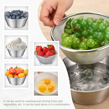 Baderke Mini Colander Strainer, 5.51 x 2.36 Inches, Round, 2 - color: Silver, size: 5.51 x 2.36 Inches