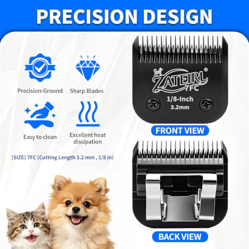 Size 7FC Detachable Pet Grooming Clipper Blade with Steel Cutter, 1/8 Inch (3.2 mm) Cut Length, Black, Compatible with Andis, Oster A5, Wahl KM10, 3 Pack - color: Black, size: 7FC 3.2mm - 3 Pack