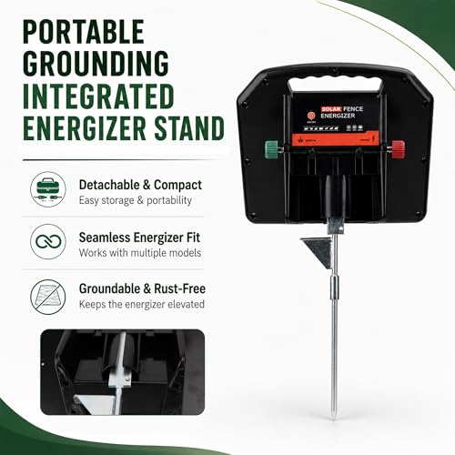 18.5 Inch 2-in-1 Portable Electric Fence Energizer Stand & Grounding Stake, Detachable Anti-Corrosion Metal Mount with Step-in Foot Pedal