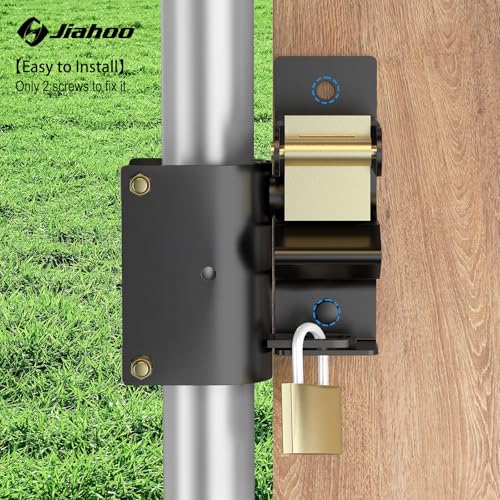 JIAHOO One Way Farm Gate Latch, Heavy Duty Gate Latch for Metal Tube Gates | Lockable Livestock Gate Hardware, For Cattle Gate Horse Corrals, Ranches, Pastures, Pet Cages, with Brass Padlock & 3 Keys - style: One Way Latch & Padlock