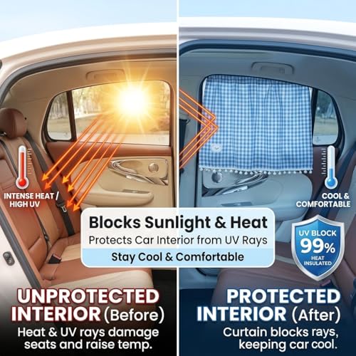 Plaid Car Side Window Curtain Sun Shade of 2,Blue - color: Blue