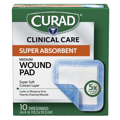 Curad Super Absorbent Wound Pad, Medium, 4" x 4", 10 Count - size: 4" X 4", style: 10 Count