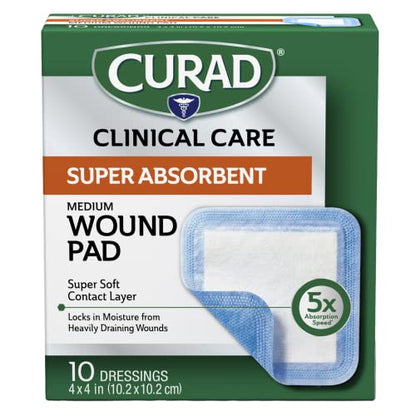 Curad Super Absorbent Wound Pad, Medium, 4" x 4", 10 Count - size: 4" X 4", style: 10 Count