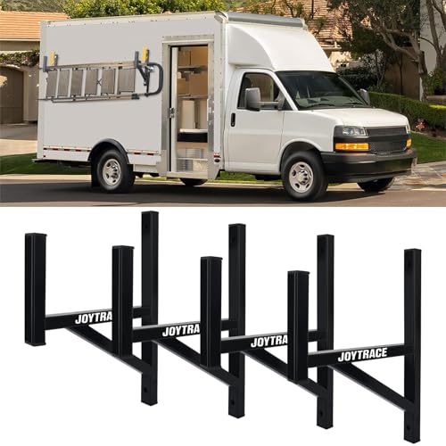 4 Rack Heavy Duty Side Mount Trailer Ladder Rack with Rubber Pads Bungee Cords 353 LBS Capacity Adjustable Steel Ladder Rack for Enclosed and Open Trailers - size: 4