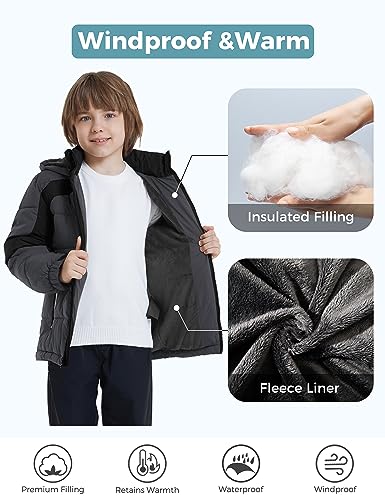 ZSHOW Boys' Puffer Jacket Soft Fleece Lined Winter Coat Outerwear Jacket - color: Dark Grey, size: 8