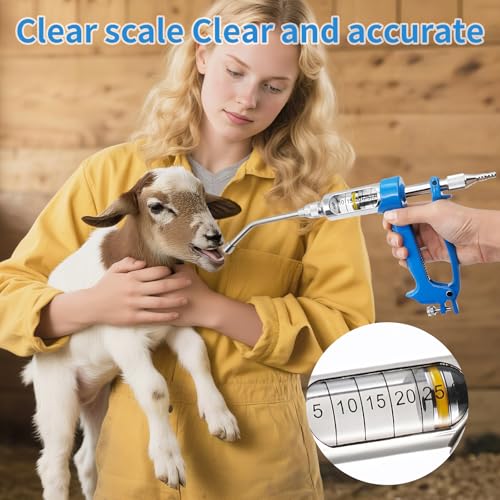 Adjustable Veterinary Metal Feeding Gun: Large Goat Drench Gun - Anti-Bite Metal Head Livestock Self-Feeding Tool - with Bucket for Pigs, Cattle, Sheep, Horses
